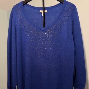 Croft & Barrow Women's Blue w/Silver Beads Sweather Size 1X